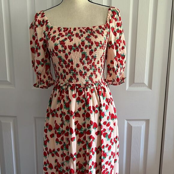 Betsey Johnson Strawberry Feilds Challis Midi Dress size XS - Picture 6 of 12